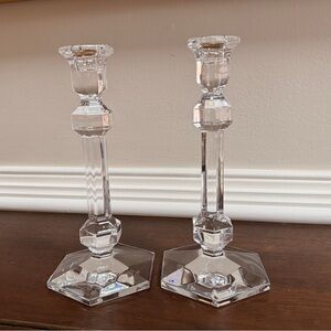 Val St. Lambert Heavy Crystal Gardenia Candlesticks 9 3/8”